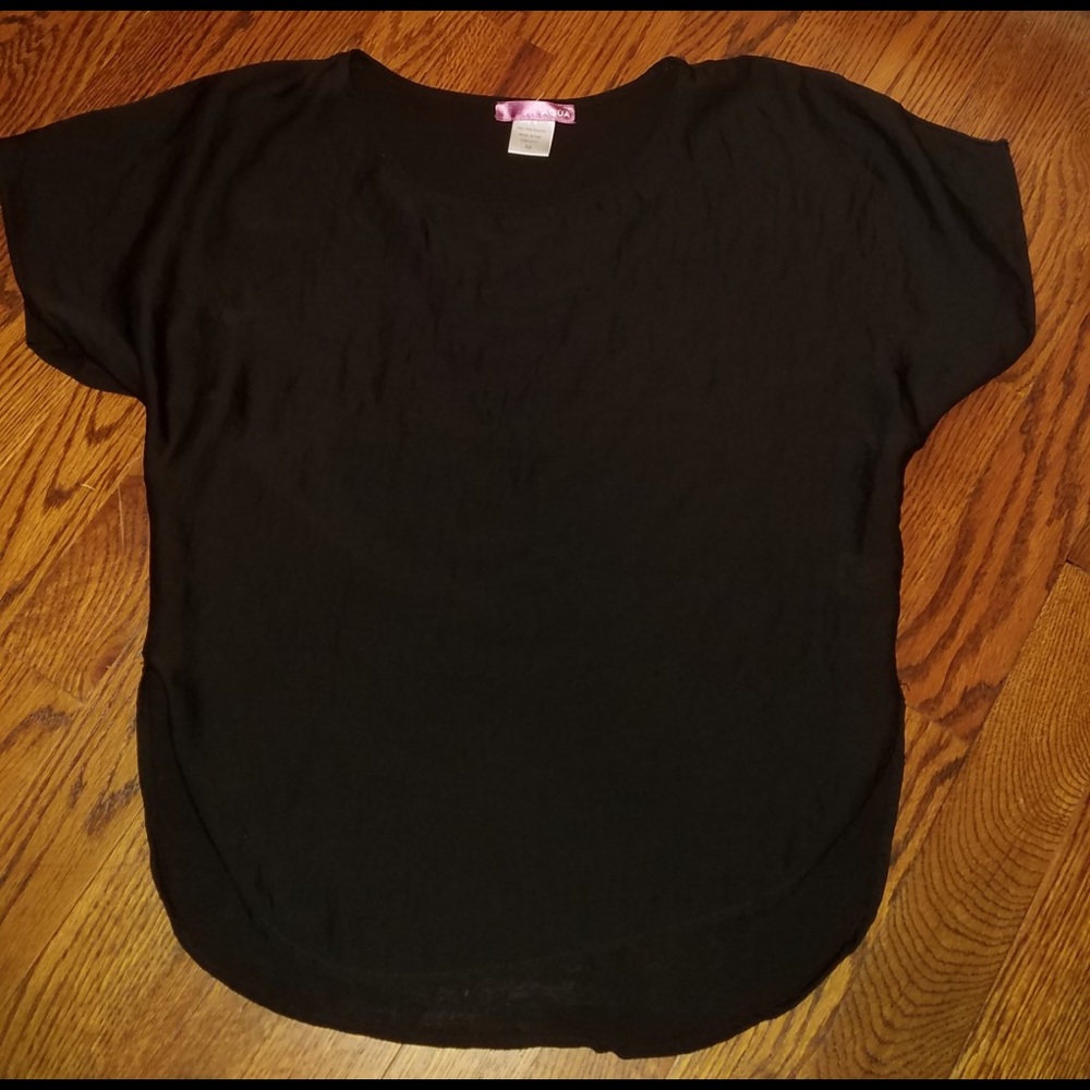 AQUA short sleeve "silk" blouse.  100% polyester.